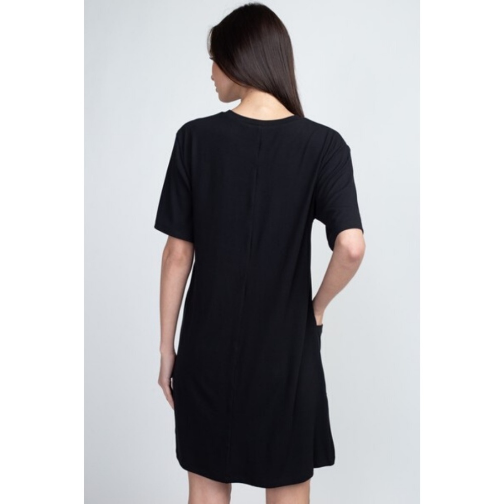 Women's Two Pocket T-Shirt Casual Short Dress BLK - Picture 5 of 8